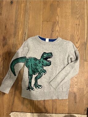 GAP Gray Sweater with Green T-Rex Graphic